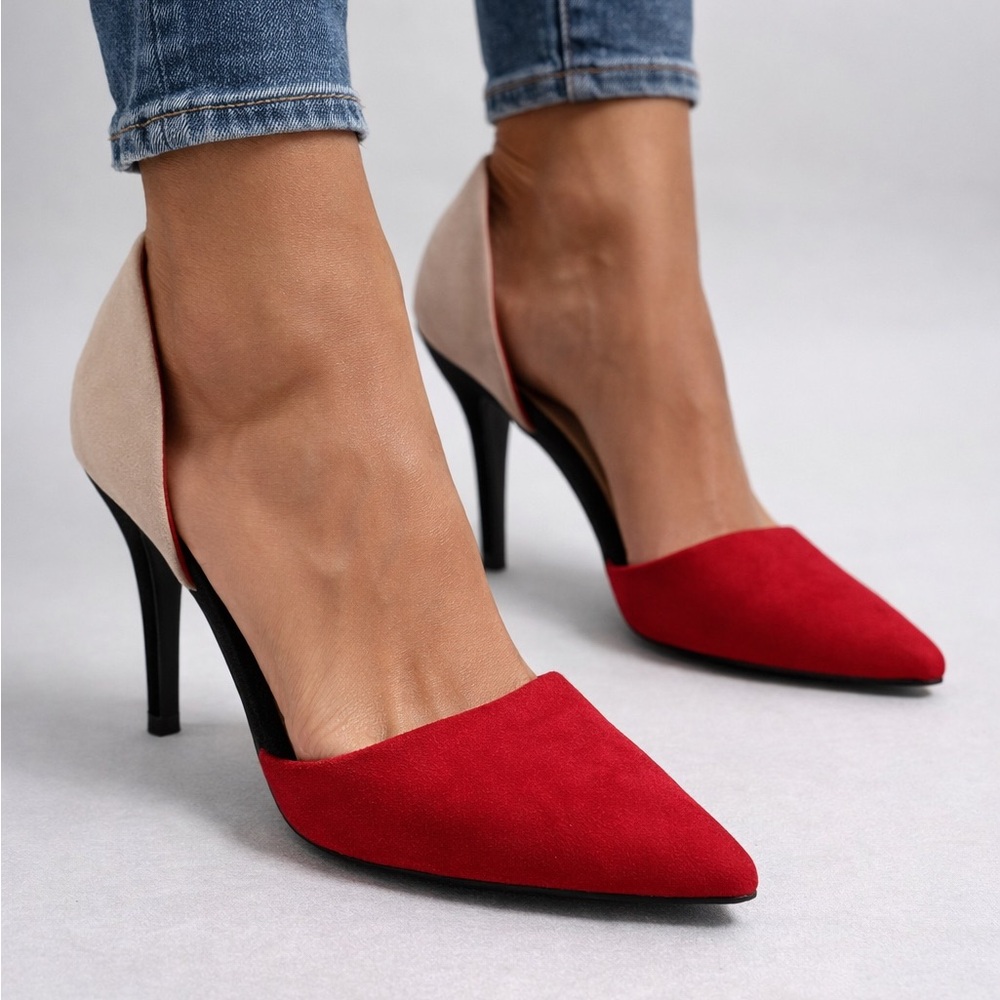 Chinese Laundry D'Orsay Heels Women's Size 7.5 Red Tan Black Suede Velvet Pump